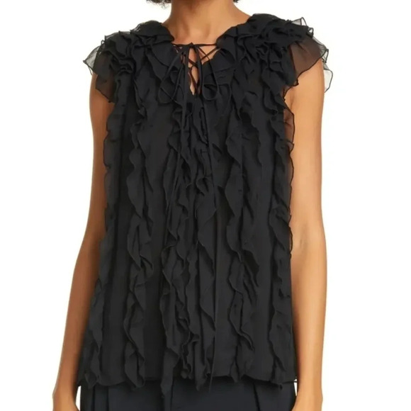 Jason Wu Black Ruffle Silk Blouse 2 - Picture 5 of 11